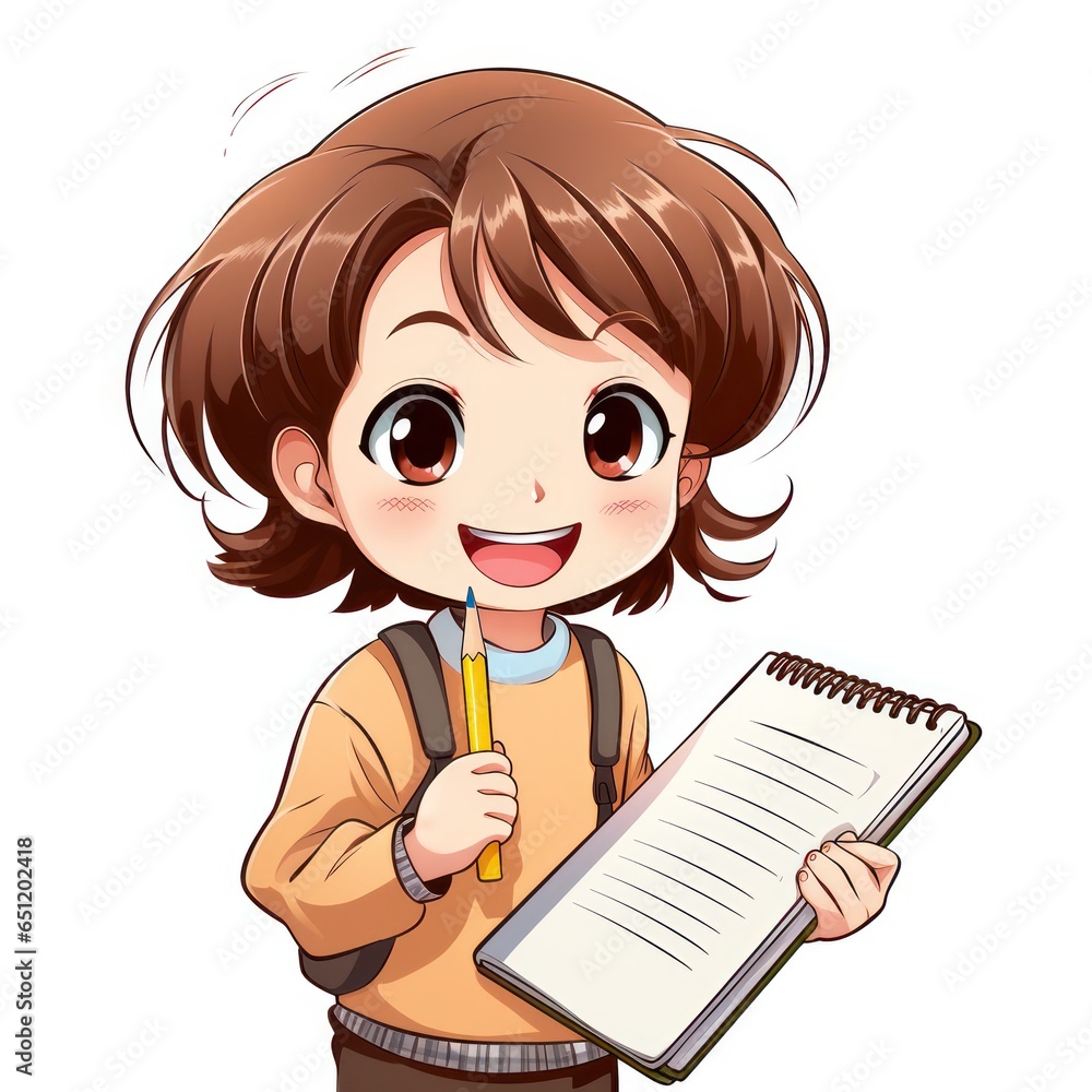 Japanese Manga Artist Girl Bringing Imaginative Characters to Life with a Radiant Smile, Isolated on White Background Japanese Manga Artist Girl Bringing Imaginative Characters to Life with a Radiant Smile, Isolated on White Background