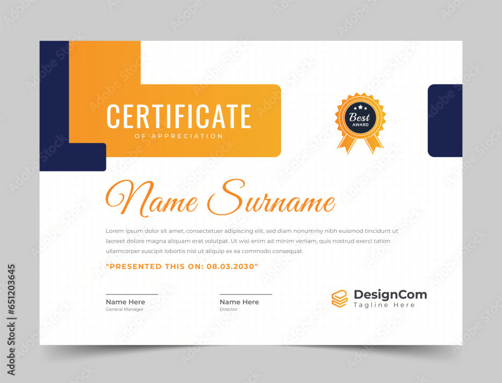 Yellow Modern Design Certificate Template, Elegant certificate or diploma retro vintage design Yellow Modern Design Certificate Template, Elegant certificate or diploma retro vintage design