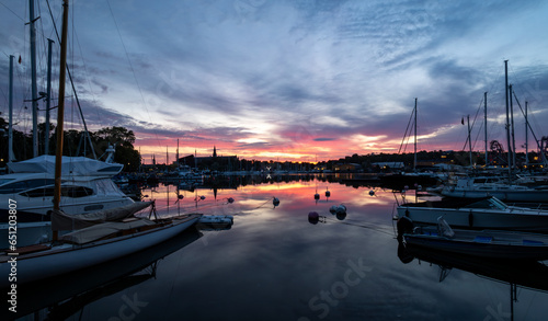 Canvas Print Sunrise at the marina at Kastellet, the Citadel, stockholm, sunrise,