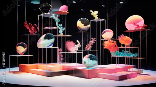 3D Podium Stage with Surrealism Decoration and Stylish Floating Holographic Display