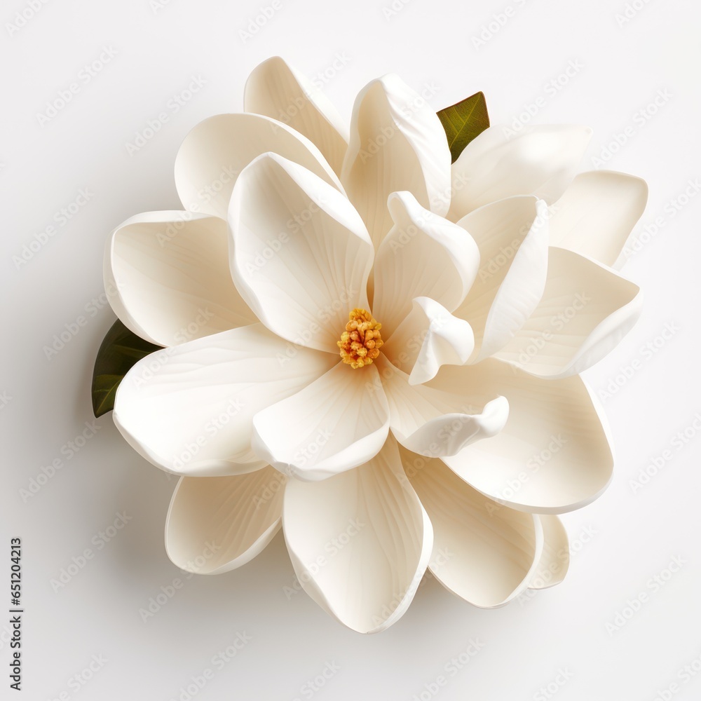 Magnolia Flower, Isolated on White Background, Showcasing Intricate Petal Structure
