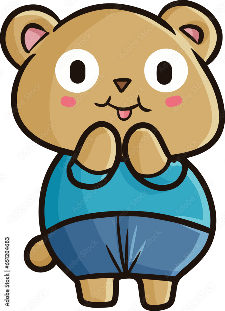 Obraz premium Funny bear with green blue wardrobe cartoon illustration