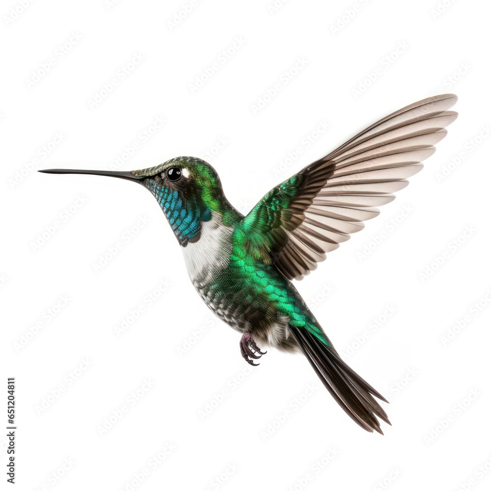 Fototapeta premium Hummingbird with Outstretched Wings, Moment of Stillness, Isolated on White background