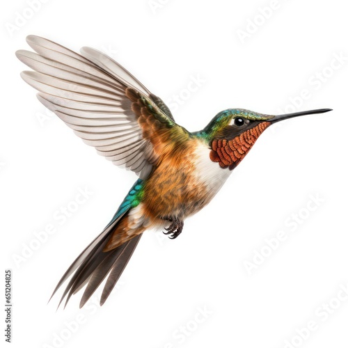 Hummingbird with Outstretched Wings, Moment of Stillness, Isolated on White background