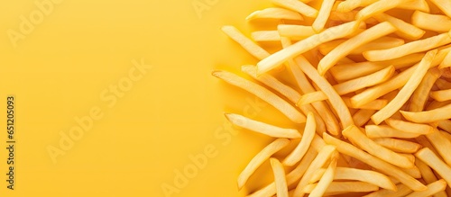 French fries made from potato chips are a delectable type of fast food isolated pastel background Copy space