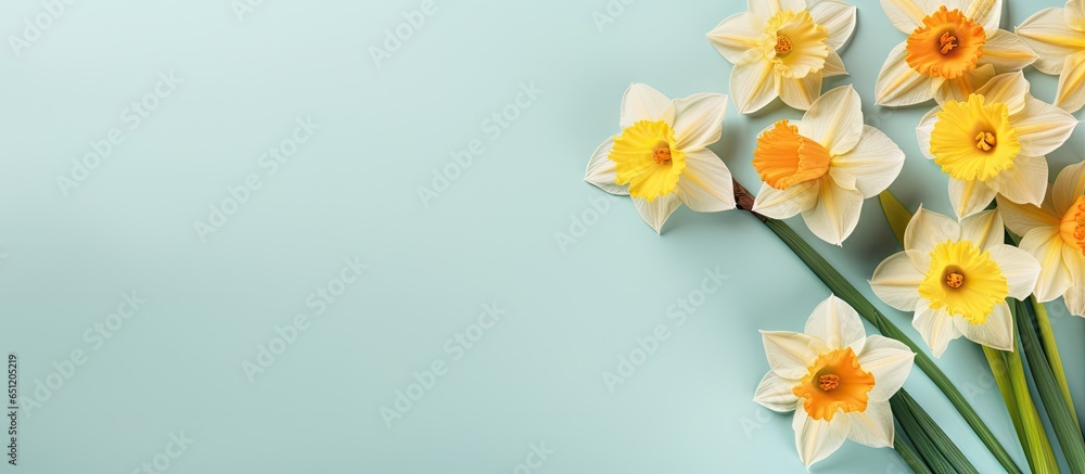 Daffodils bloom against isolated pastel background Copy space Daffodils bloom against isolated pastel background Copy space