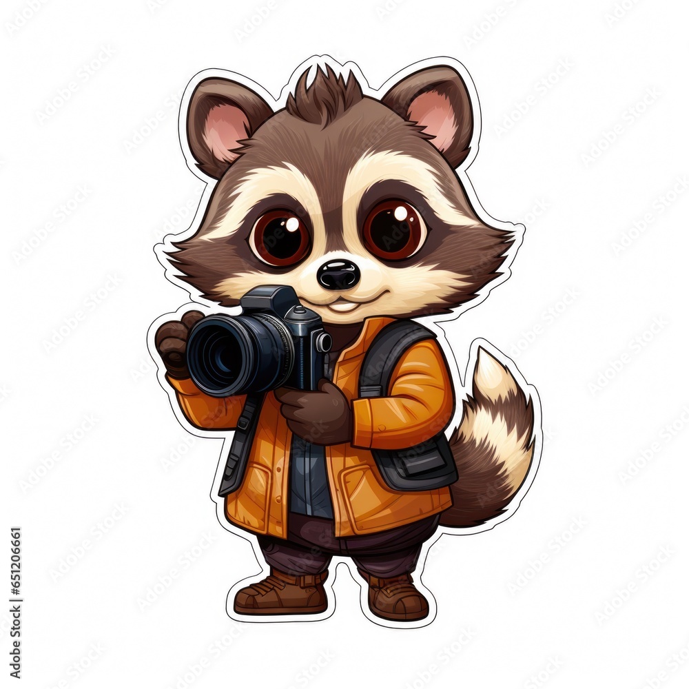 A cartoon raccoon holding a camera. Digital art. A cartoon raccoon holding a camera. Digital art.