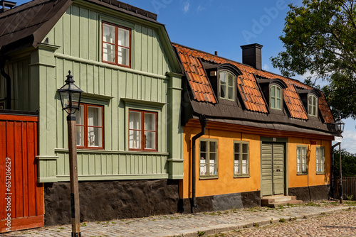 Colorful houses at Mäster Mikaels gata, Stockholm, 