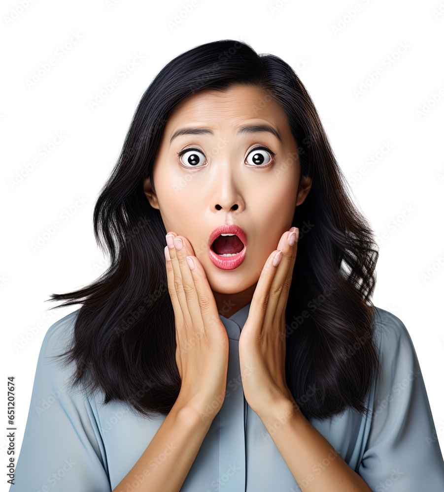 Asian woman with a shocked expression. Great for articles on lifestyle, comedy, shock, surprise, book covers and more. Asian woman with a shocked expression. Great for articles on lifestyle, comedy, shock, surprise, book covers and more.
