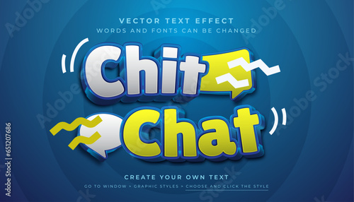 Vector Editable 3D shiny white blue text effect. Bubble Chit Chat graphic style on Blue background
