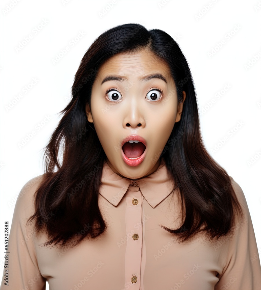Asian woman with a shocked expression. Great for articles on lifestyle, comedy, shock, surprise, book covers and more. Asian woman with a shocked expression. Great for articles on lifestyle, comedy, shock, surprise, book covers and more.