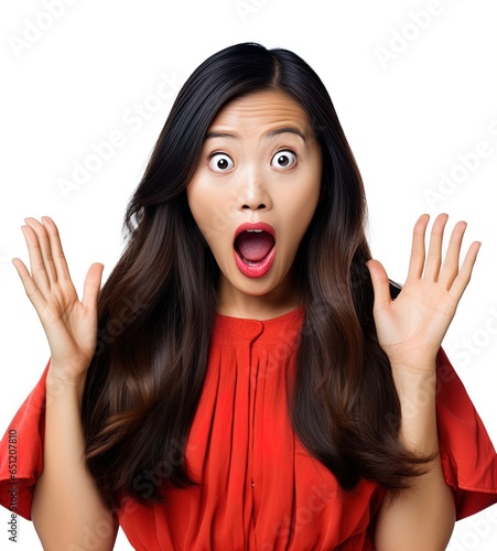 Asian woman with a shocked expression. Great for articles on lifestyle, comedy, shock, surprise, book covers and more. 