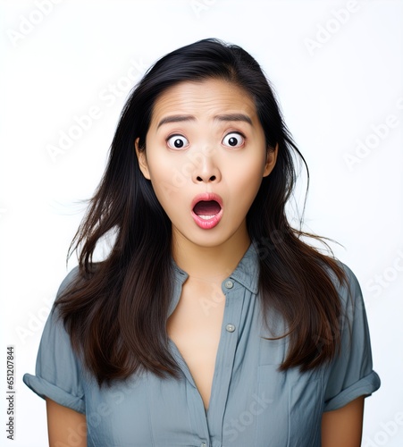 Asian woman with a shocked expression. Great for articles on lifestyle, comedy, shock, surprise, book covers and more. 