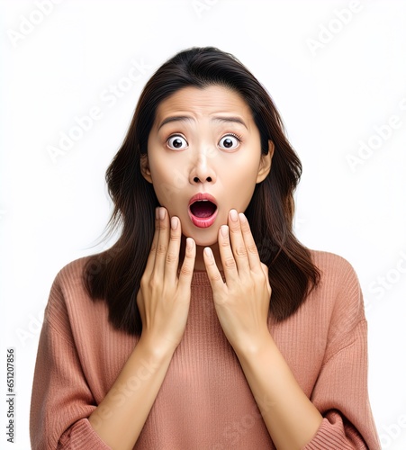 Asian woman with a shocked expression. Great for articles on lifestyle, comedy, shock, surprise, book covers and more. 