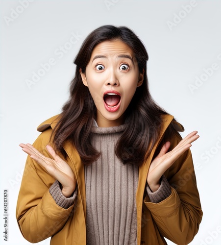 Asian woman with a shocked expression. Great for articles on lifestyle, comedy, shock, surprise, book covers and more. 