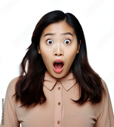 Asian woman with a shocked expression. Great for articles on lifestyle, comedy, shock, surprise, book covers and more. 