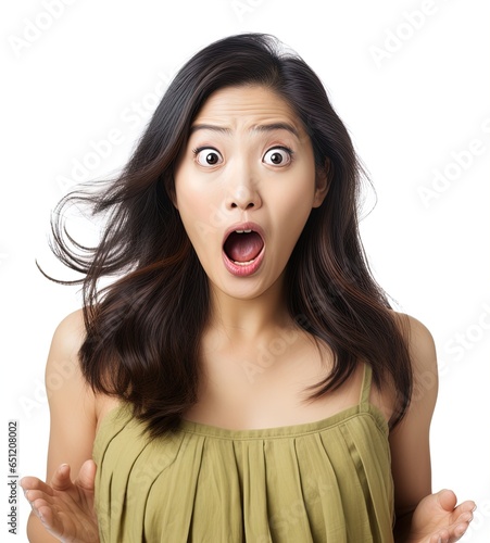 Asian woman with a shocked expression. Great for articles on lifestyle, comedy, shock, surprise, book covers and more. 