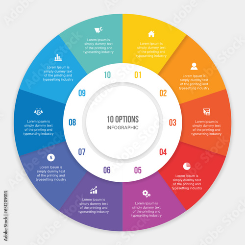 Cycle Infographic Template Design with 10 Steps, Process Workflow Diagram
