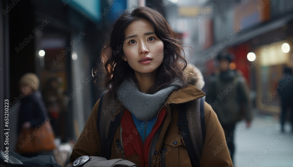Korean girl on the street searching for help Korean girl on the street searching for help