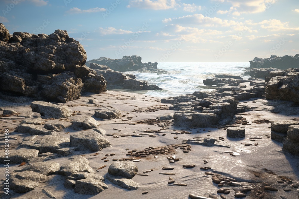 beach and rocks, Generative AI