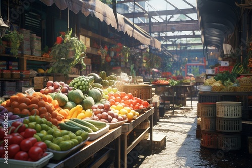 fruits and vegetables at the market, Generative AI © Silvanir