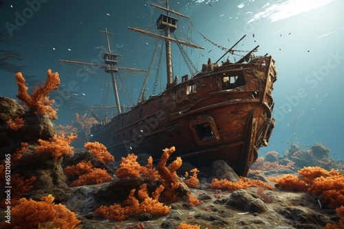 shipwreck in the sea, Generative AI © Silvanir