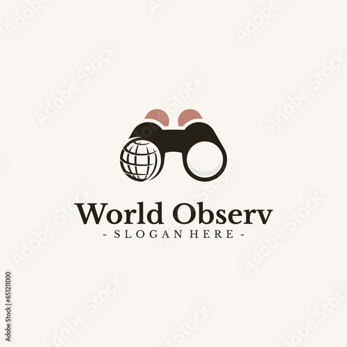 World Mission logo design vector. Globe and binocular symbol template.