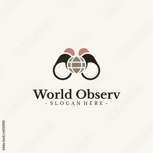 World Mission logo design vector. Globe and binocular symbol template.