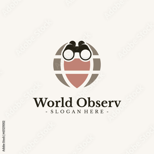World Mission logo design vector. Globe and binocular symbol template.