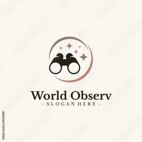 World Mission logo design vector. Globe and binocular symbol template.