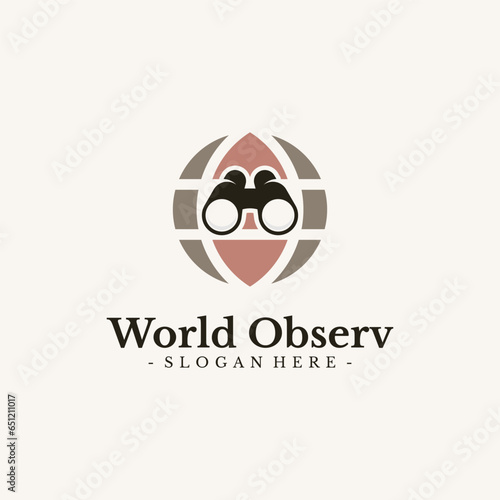 World Mission logo design vector. Globe and binocular symbol template.