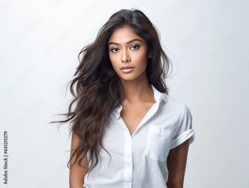 Modern Indian Beauty Embraces Everyday Style in Casual Denim and White Tee Look for Lifestyle and Casual Wear Ad