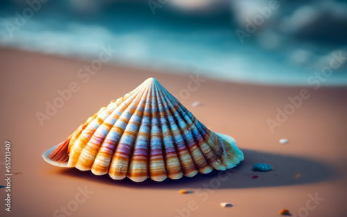 A pristine seashell on a sandy beach. photo