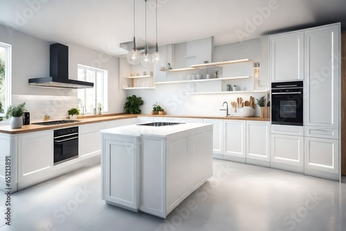 Modern Contemporary white kitchen room interior