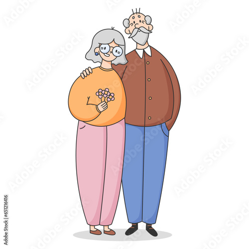 Portrait of a senior elderly couple isolated. An elderly man and woman together. Colored flat vector illustration of a gray-haired people