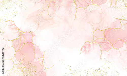 Pink alcohol ink mixed with a beautiful shiny gold pattern. Beautiful abstract ink flow art with translucent background.