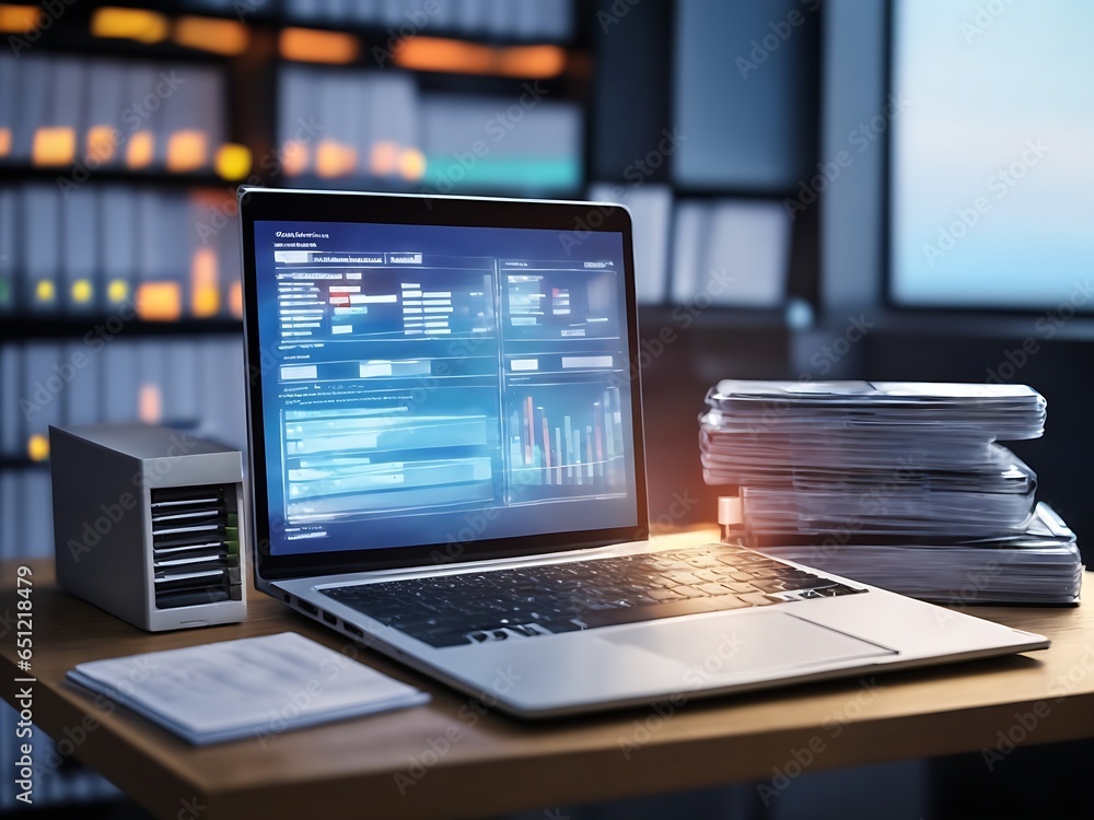 Computer laptop and dashboard for Data document Manage Computer laptop and dashboard for Data document Manage