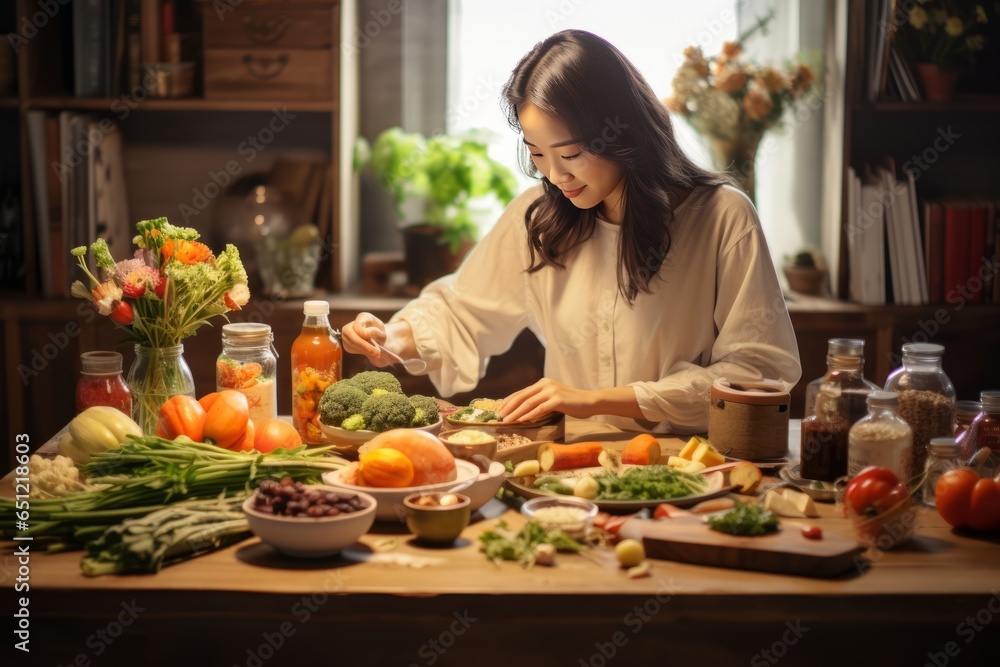 Nurturing Body and Mind: An Asian Woman Crafting a Medicinal Feast