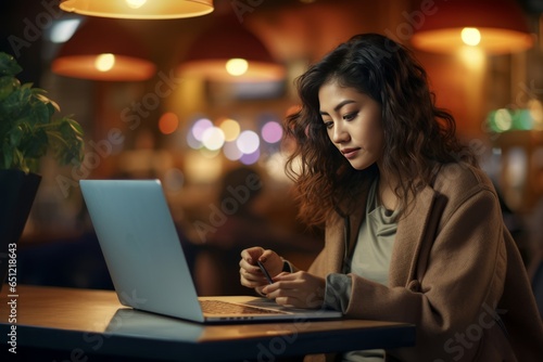 The Modern Asian Woman Embracing Technology: Intrepidly Engaged in CafÃ© © Сергій Андріюк