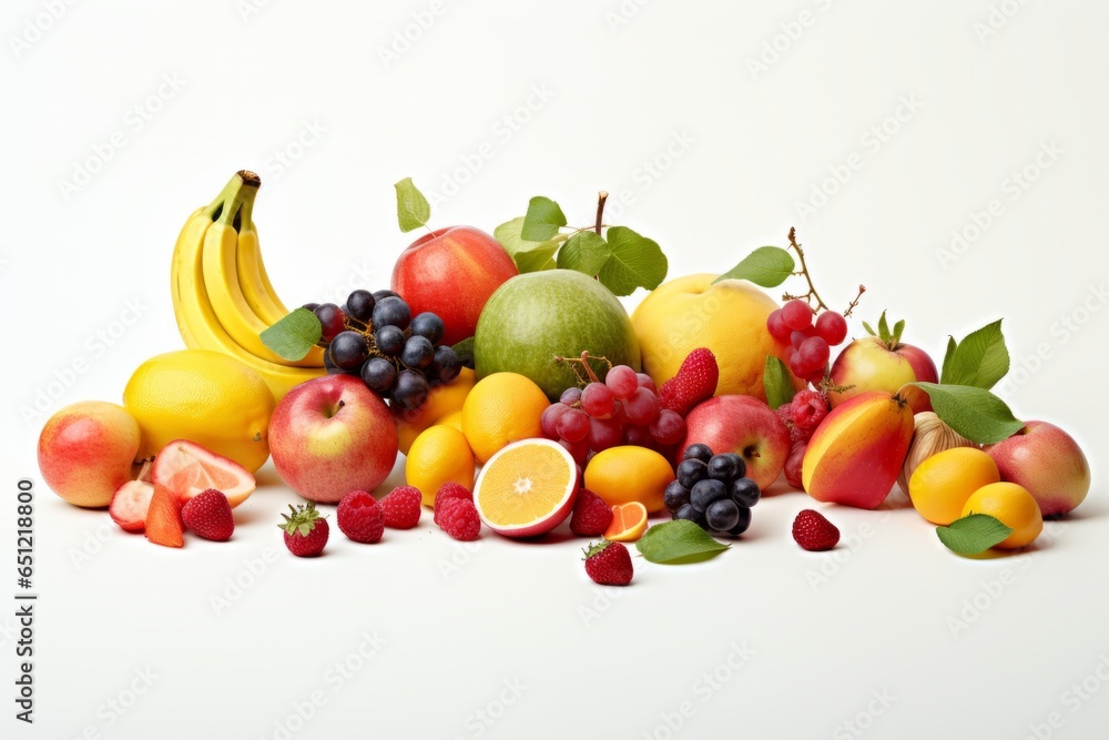 Delicious Variety: Captivating Assortment of Fruits on a White Surface Delicious Variety: Captivating Assortment of Fruits on a White Surface