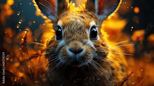  a close up of a rabbit's face with a blurry background. generative ai