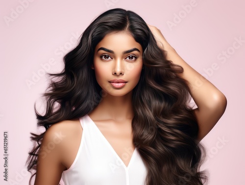 Indian girl with vibrant colored hair promoting beauty brand's hair color in an advertisement
