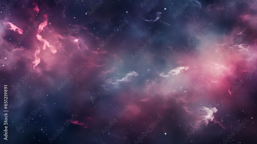Obraz premium Soft Dreamy Nebula: A Large Cosmic Cloud Against a Pink and Purple Space Backdrop. Infused with a Whimsical Absurdity, Rendered in Dark Crimson and Gray Tones.