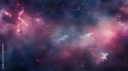 Soft Dreamy Nebula: A Large Cosmic Cloud Against a Pink and Purple Space Backdrop. Infused with a Whimsical Absurdity, Rendered in Dark Crimson and Gray Tones.