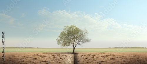 Tree in the field banner background. Environment conservation and global warming concept.