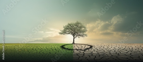 Tree in the field banner background. Environment conservation and global warming concept.
