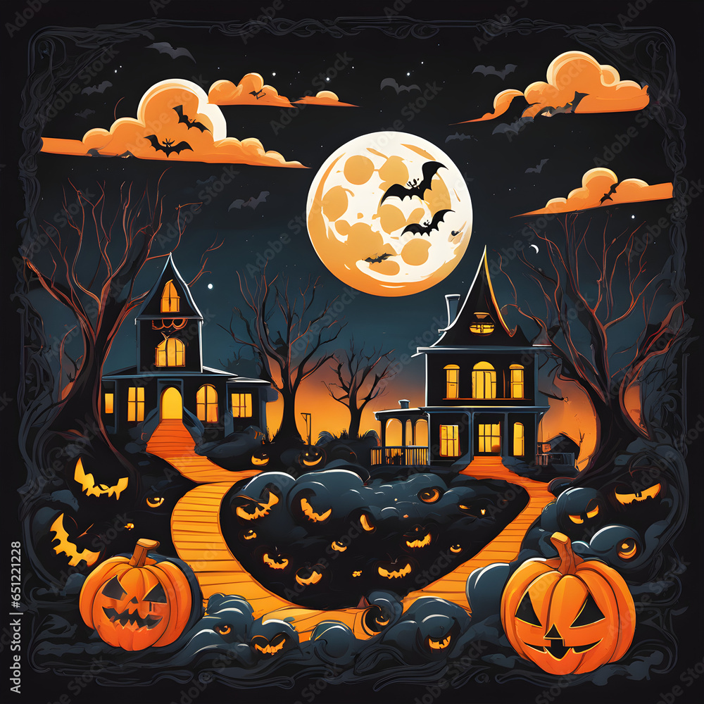 Fototapeta premium Haunted Castle Halloween with Full Moon