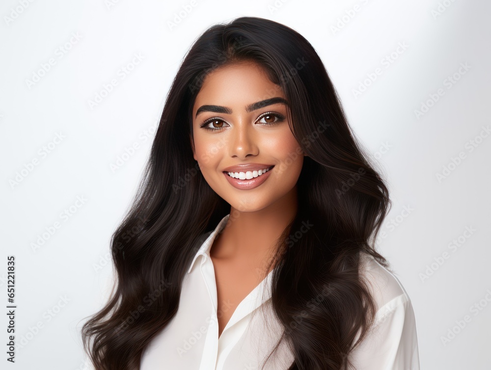 A contemporary Indian beauty with alluring eyes and vibrant smile, poised perfectly for a beauty brand's shoot A contemporary Indian beauty with alluring eyes and vibrant smile, poised perfectly for a beauty brand's shoot