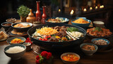 Traditional Chinese cuisine based on rice, pasta, meat and many vegetables