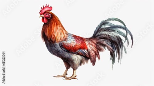 Photographie a rooster realistic detailed clipart on white background